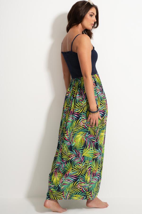 Removable Straps Shirred Split Maxi Dress