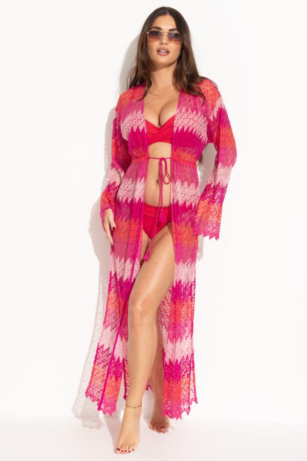 Colour Block Crochet Co-ord Maxi Beach Kimono