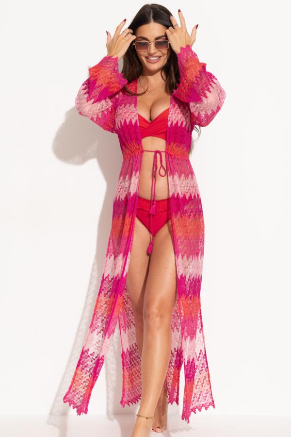 Colour Block Crochet Co-ord Maxi Beach Kimono