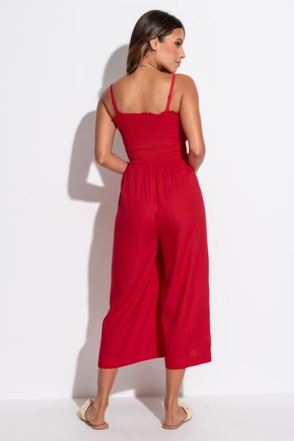 Strapless Shirred Bodice Crop Leg Beach Jumpsuit