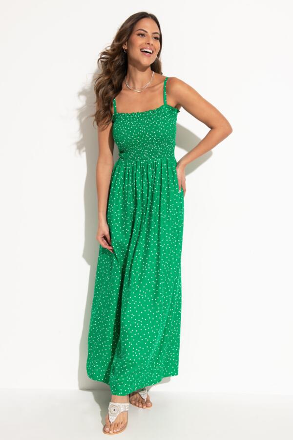 Strapless Shirred Bodice Maxi Beach Dress