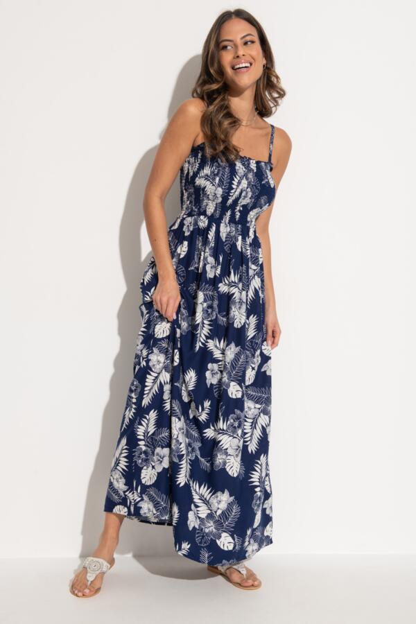 Strapless Shirred Bodice Maxi Beach Dress