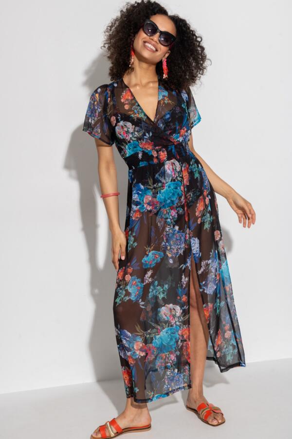 Short Sleeve Chiffon Wrap Maxi Kaftan