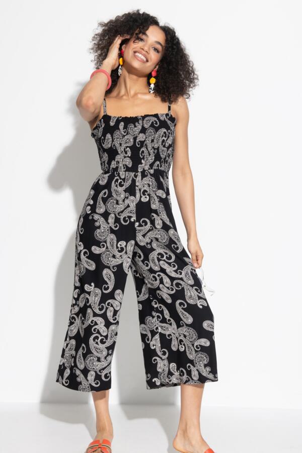 Strapless Shirred Bodice Crop Leg Beach Jumpsuit