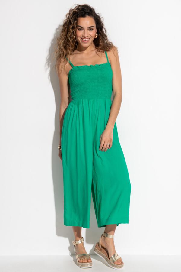 Strapless Shirred Bodice Crop Leg Beach Jumpsuit