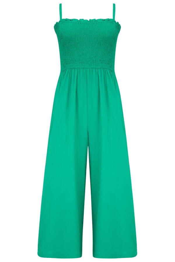 Strapless Shirred Bodice Crop Leg Beach Jumpsuit