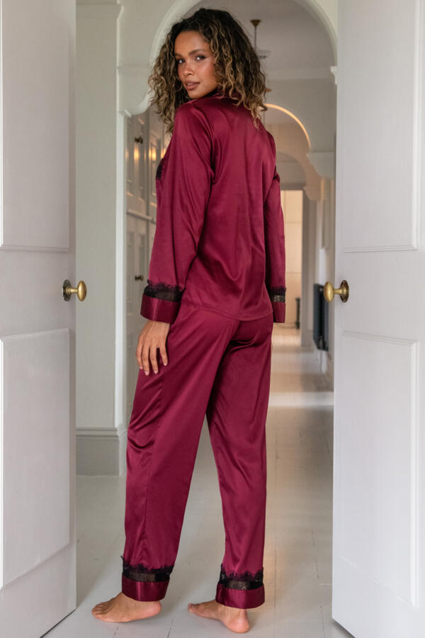 Dusk Satin and Lace Revere Collar Pyjama Set