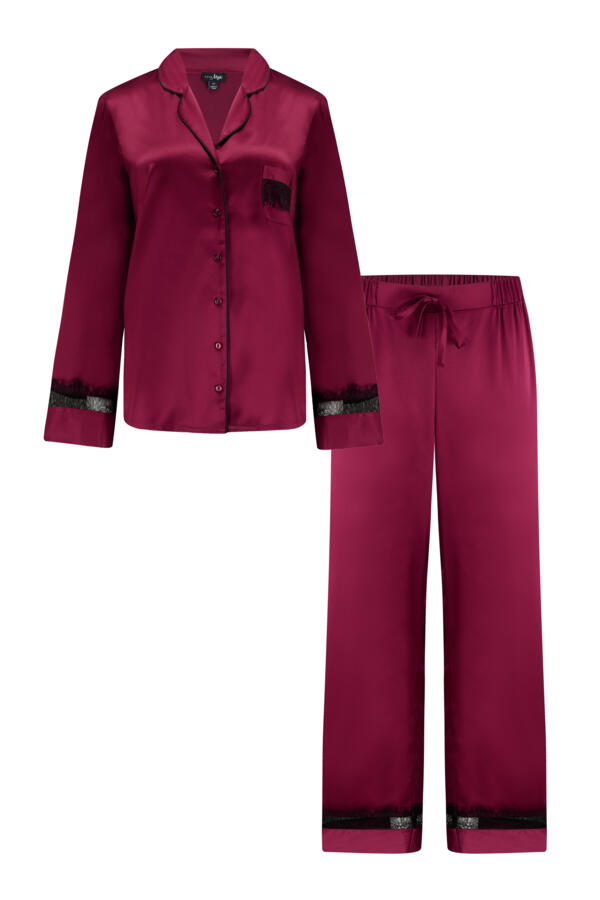 Dusk Satin and Lace Revere Collar Pyjama Set