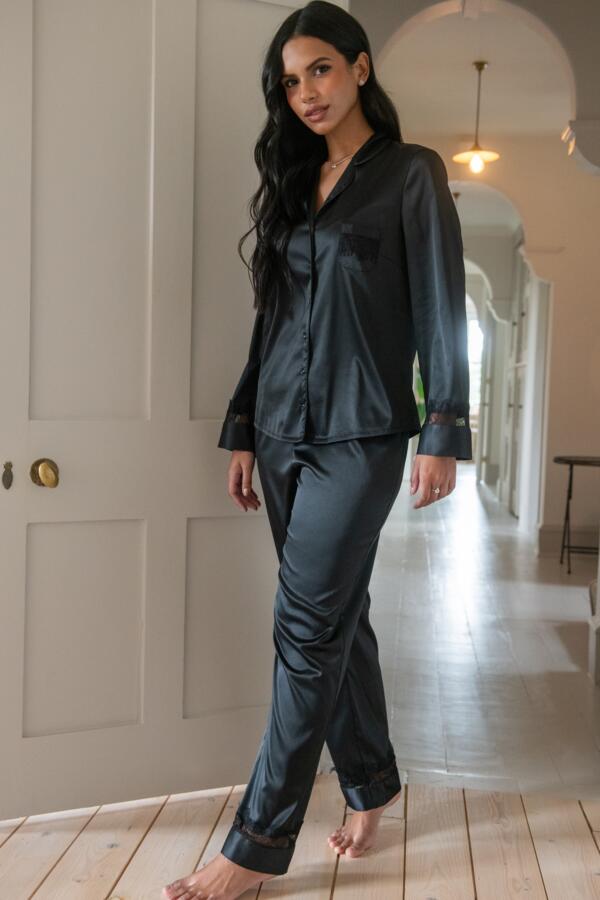 Dusk Satin and Lace Revere Collar Pyjama Set