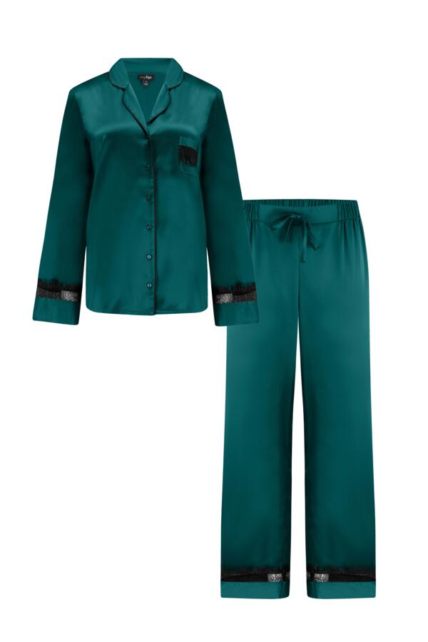 Dusk Satin and Lace Revere Collar Pyjama Set