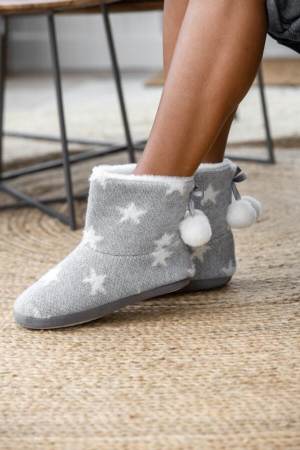 Star Knit Faux Fur Lined Bootie Slipper