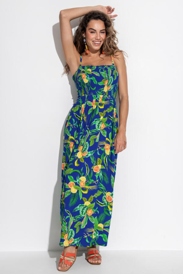 Strapless Shirred Bodice Maxi Beach Dress