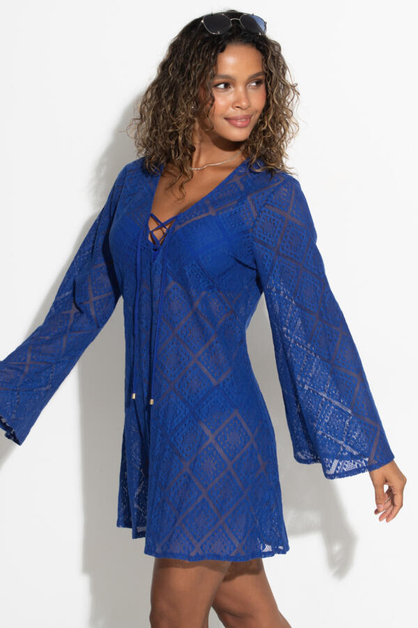 Crochet Lace Long Sleeve Beach Cover Up