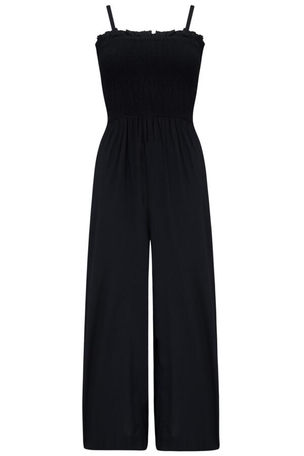 Strapless Shirred Bodice Crop Leg Beach Jumpsuit