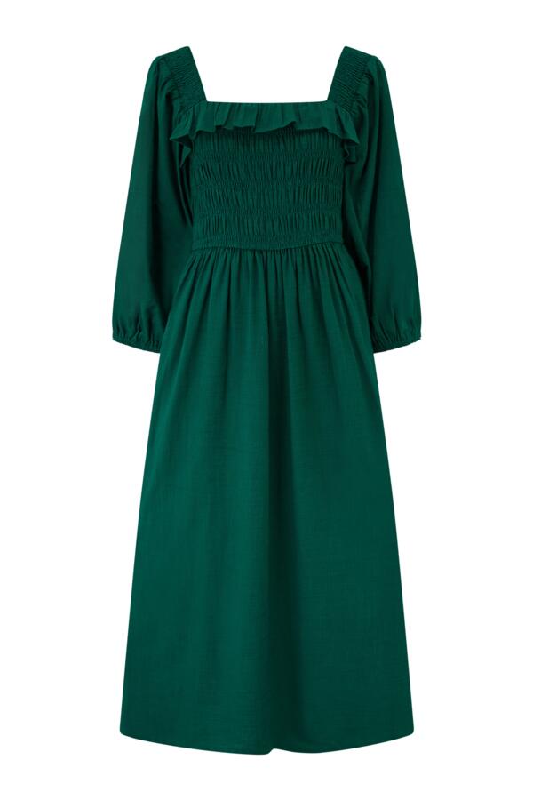 Textured Woven Frill Detail Midi Dress