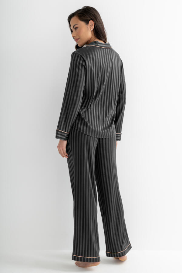 Satin Shadow Stripe Revere Collar Pyjama Set
