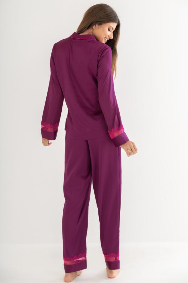Dusk Satin and Lace Revere Collar Pyjama Set
