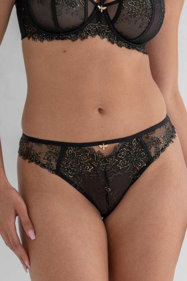 Queen Bee Gold Embroidery Cut Out Bikini Brief 